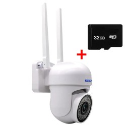 Комплект външна безжична IP камера ESCAM PVR007, Карта памет 32GB, FHD, 1080P, H.265, 3 Megapixel, WIFI, Водоустойчива